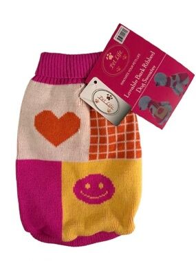 Pet Life Dog Sweater Size M Pink, Orange, Yellow Colorblock Smiley Face Kitschy